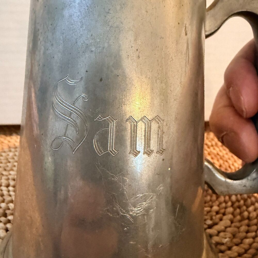 Vintage Noymer Sheffield England Pewter Tankard Mug Engraved Sam 5 Inch
